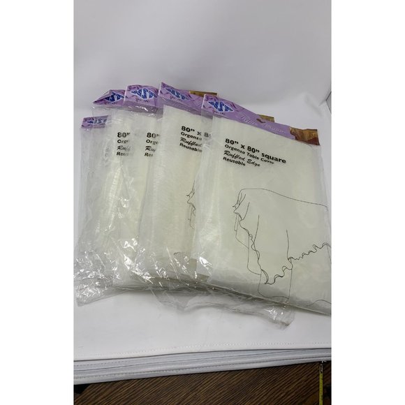 Ivory Ruffled Edge Organza 80" x 80" Square Table Covers Set of 5 Packages. - Picture 1 of 1